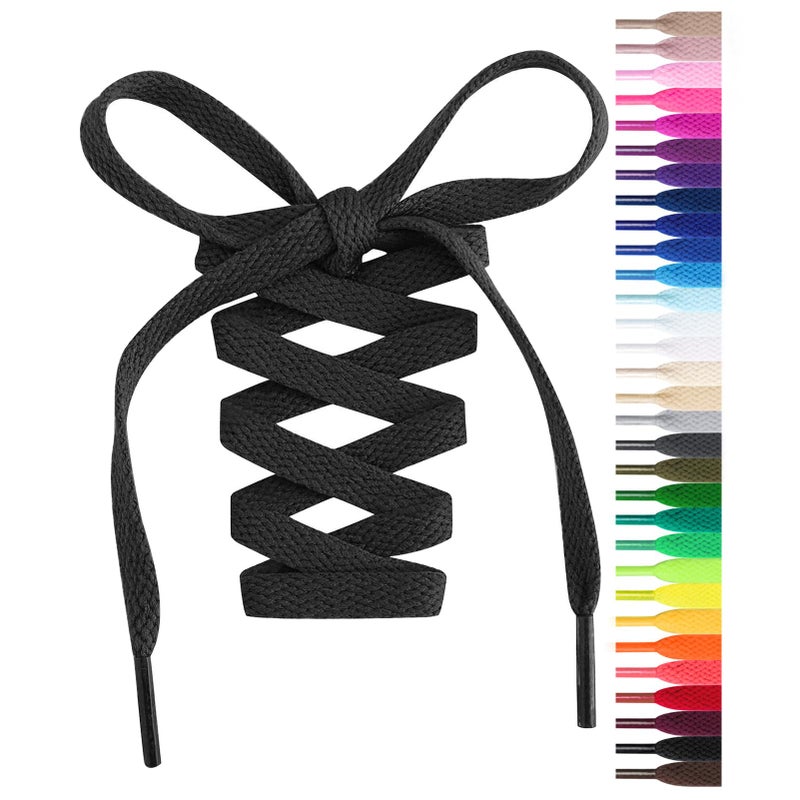 Handshop Flat Shoelaces 5/16" - Shoe Laces Replacements For Sneakers and Athletic Shoes Boots Black 102cm - Image 1